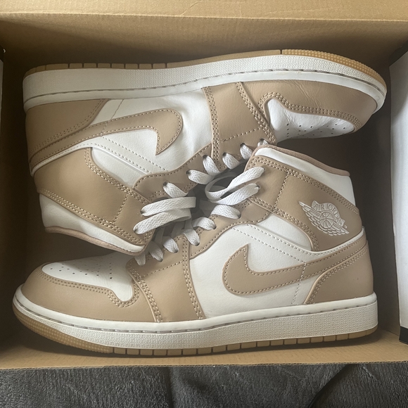 Air Jordan High-Top Sneakers in White and Tan - Picture 2 of 4